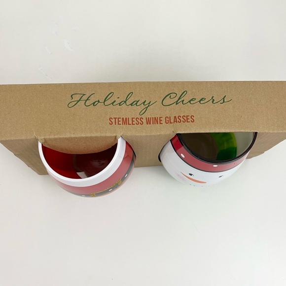 Holiday Cheer Stemless Wine Glasses Santa Snowman Christmas Set of 2 NEW - Picture 4 of 11